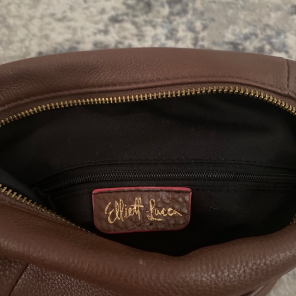 ELLIOTT LUCCA Purse Brown Leather Zip Lined Front/Rear Pocket Crossbody HandBag - Picture 9 of 11